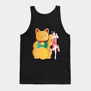 Fortune Cat & Beauty in Red Cheongsam Tank Top